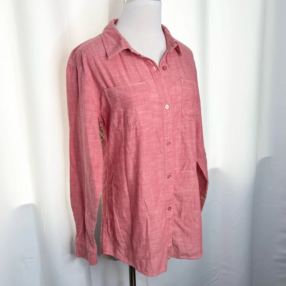 FREE PEOPLE Road Trip Chambray Crochet Button Down Shirt